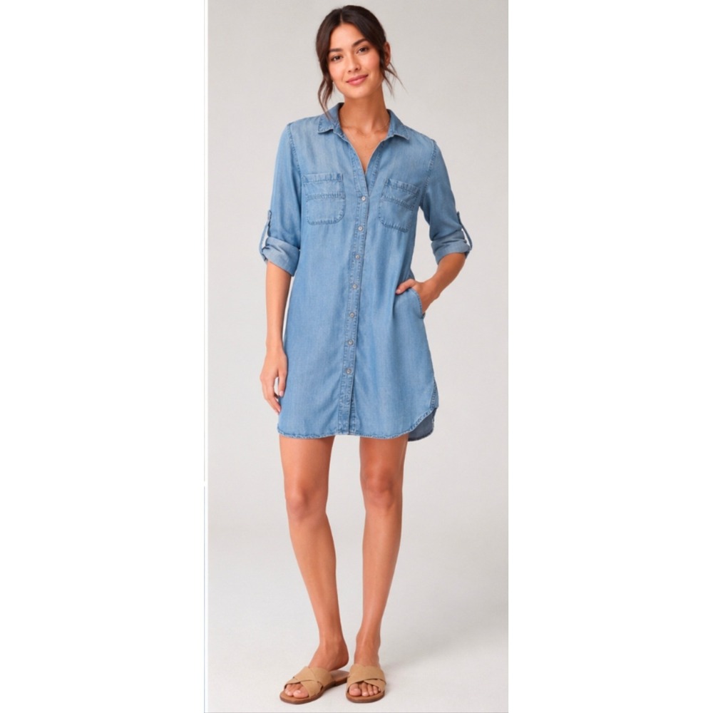 Cloth & Stone Light Wash Chambray Shirt Dress Tencel Lyocell Button Down Size XS